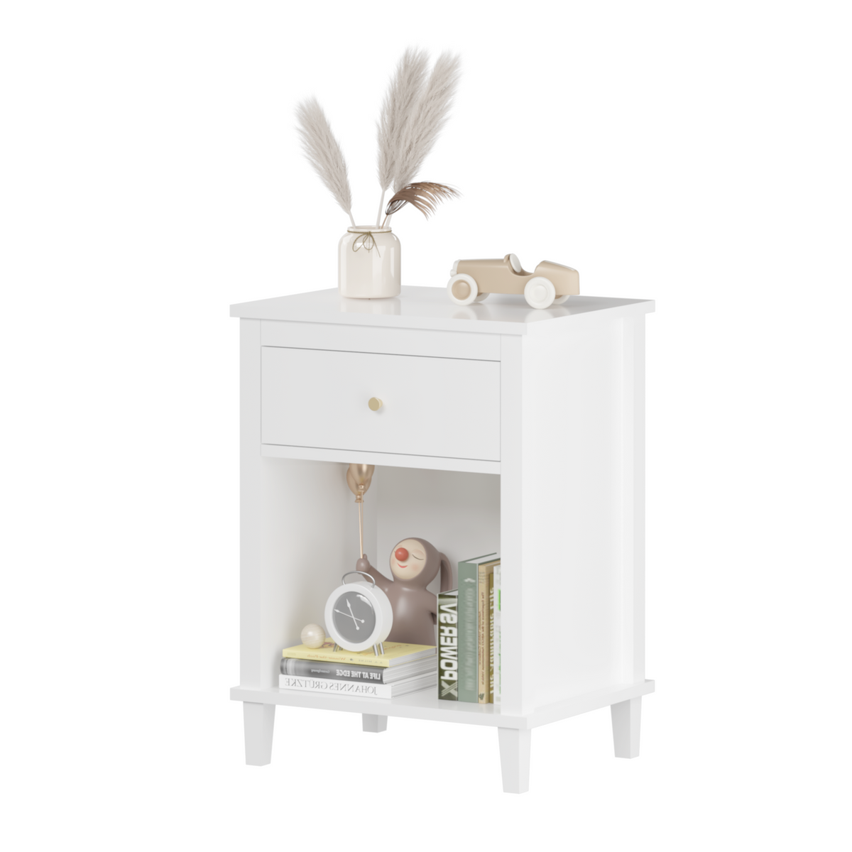 26.77''H Wooden Nightstand with One Drawer One Shelf for Kids, Adults, White W80859138-djyc