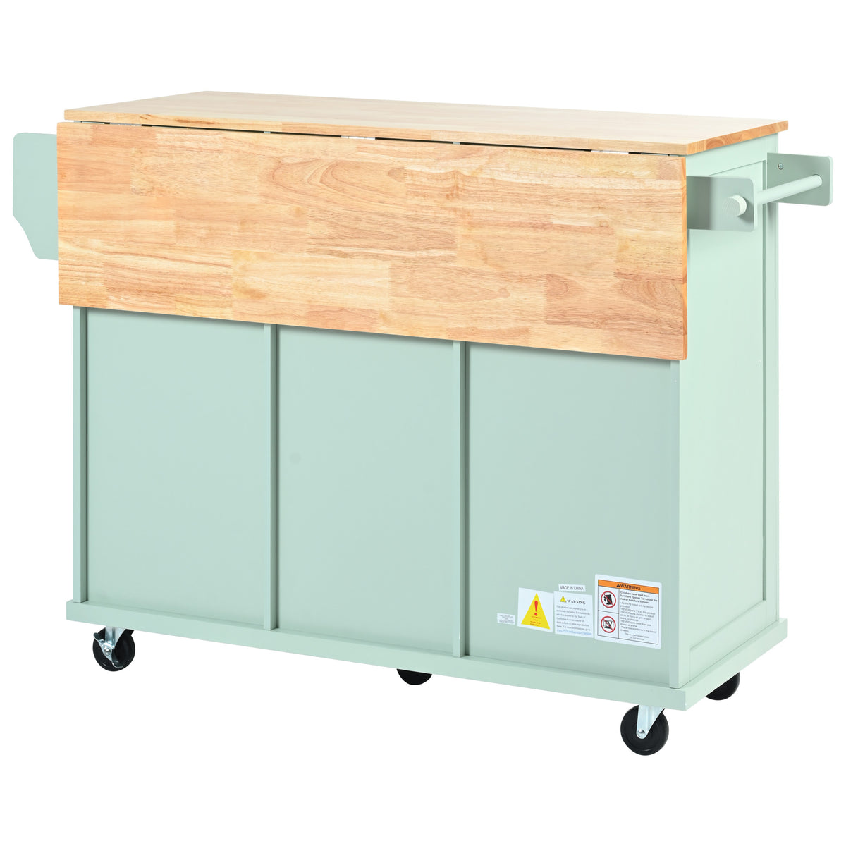 Kitchen Cart with Rubber wood Drop-Leaf Countertop ,Cabinet door internal storage racks,Kitchen Island on 5 Wheels with Storage Cabinet and 3 Drawers for Dinning Room, Mint Green WF298028AAE-djyc