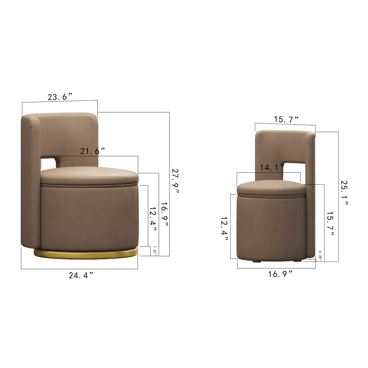 360° Round Swivel Chair with Storage under Seat, Comfy Chair for Living Room Bedroom Reading Room (Brown) W1669P224525-djyc