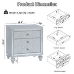 Contemporary Nightstands with mirror frame accents, Bedside Table with two drawers and one hidden drawer, End Table with Crystal Pull for Living Room,Bedroom, Silver W1998131734-djyc
