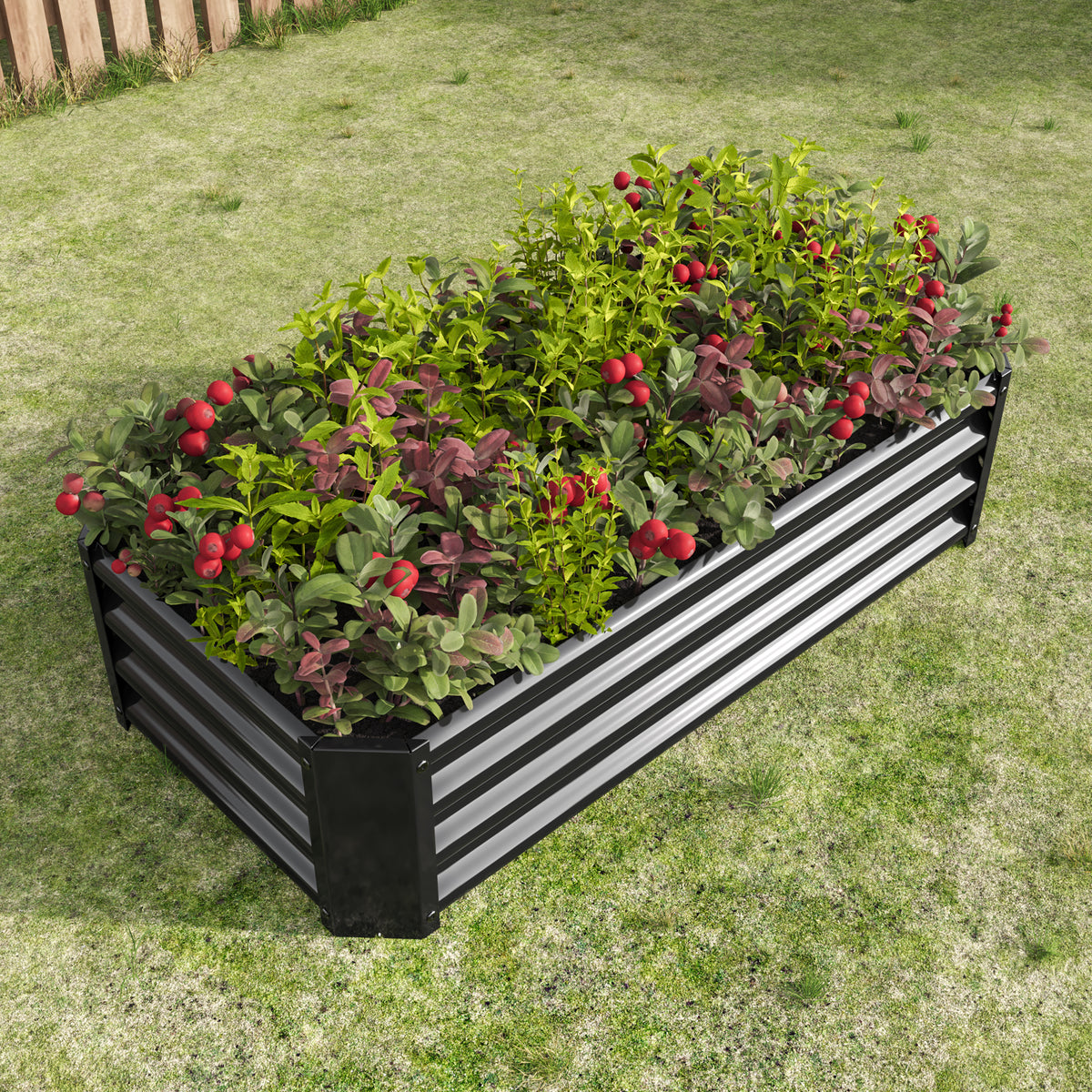 Metal Raised Garden Bed, Rectangle Raised Planter 4×2×1ftfor Flowers Plants, Vegetables Herb Black W84090999-djyc