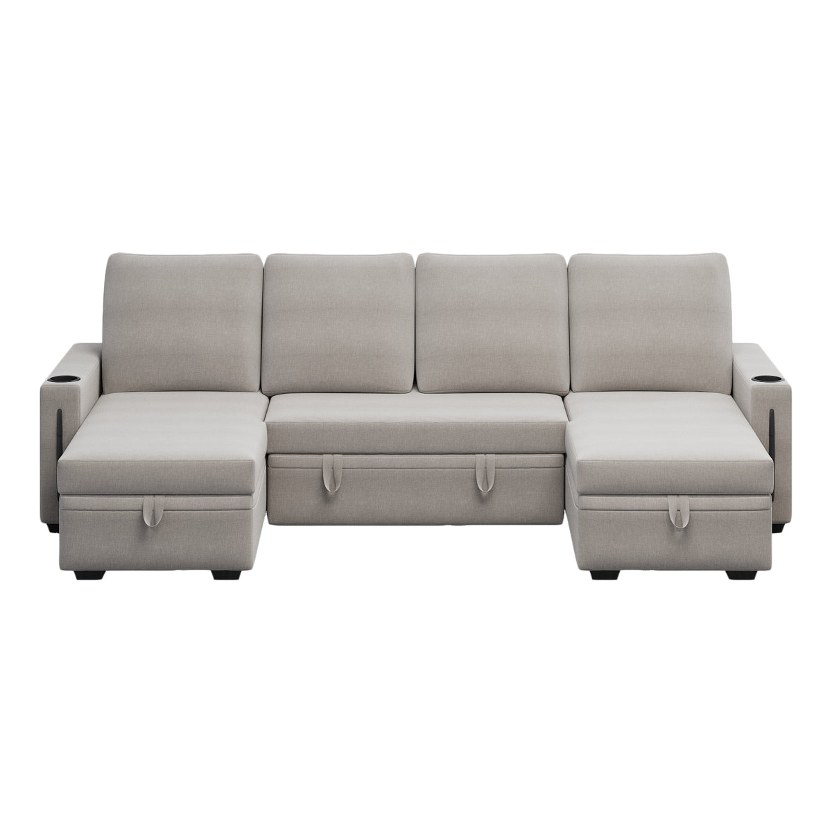 Sectional Sofa with Storage, 96" U Shaped Sectional Couches for Living Room, Comfy Convertible Sectional Sofa- Beige W1669S00007-djyc