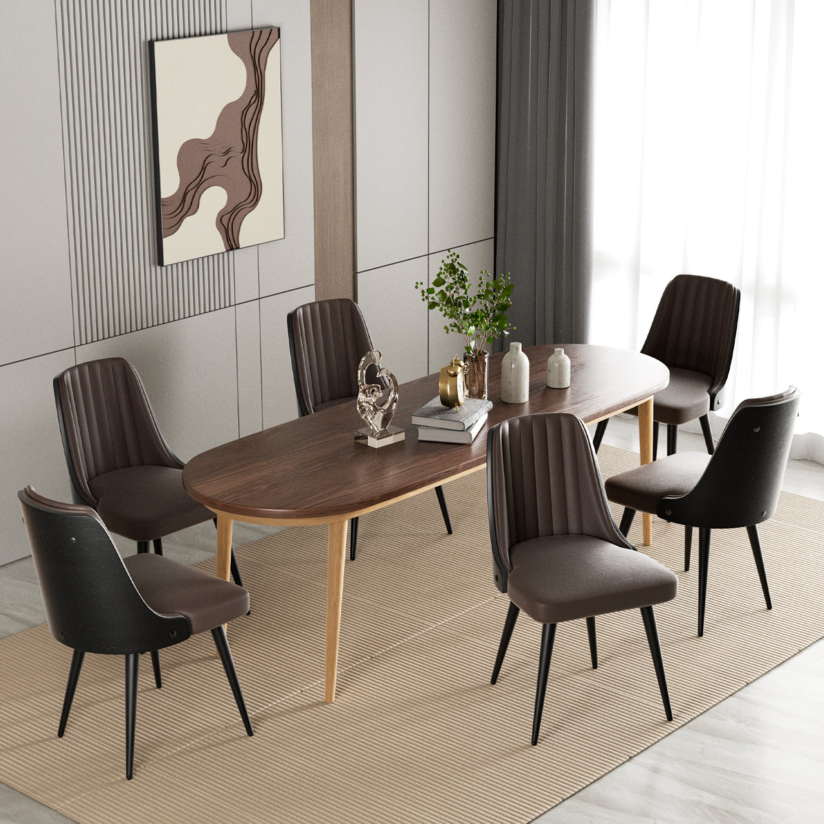 Modern Minimalist High-Back Dining Chair: High-Quality Leather & Adjustable Foot Pads FU01029-wz