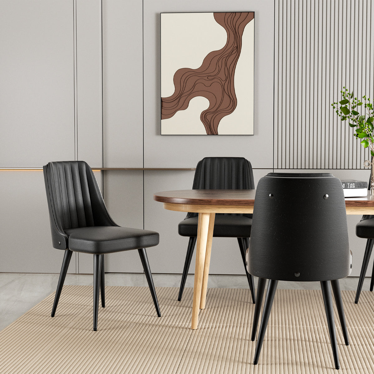 Modern Minimalist High-Back Dining Chair: High-Quality Leather & Adjustable Foot Pads FU01029-wz