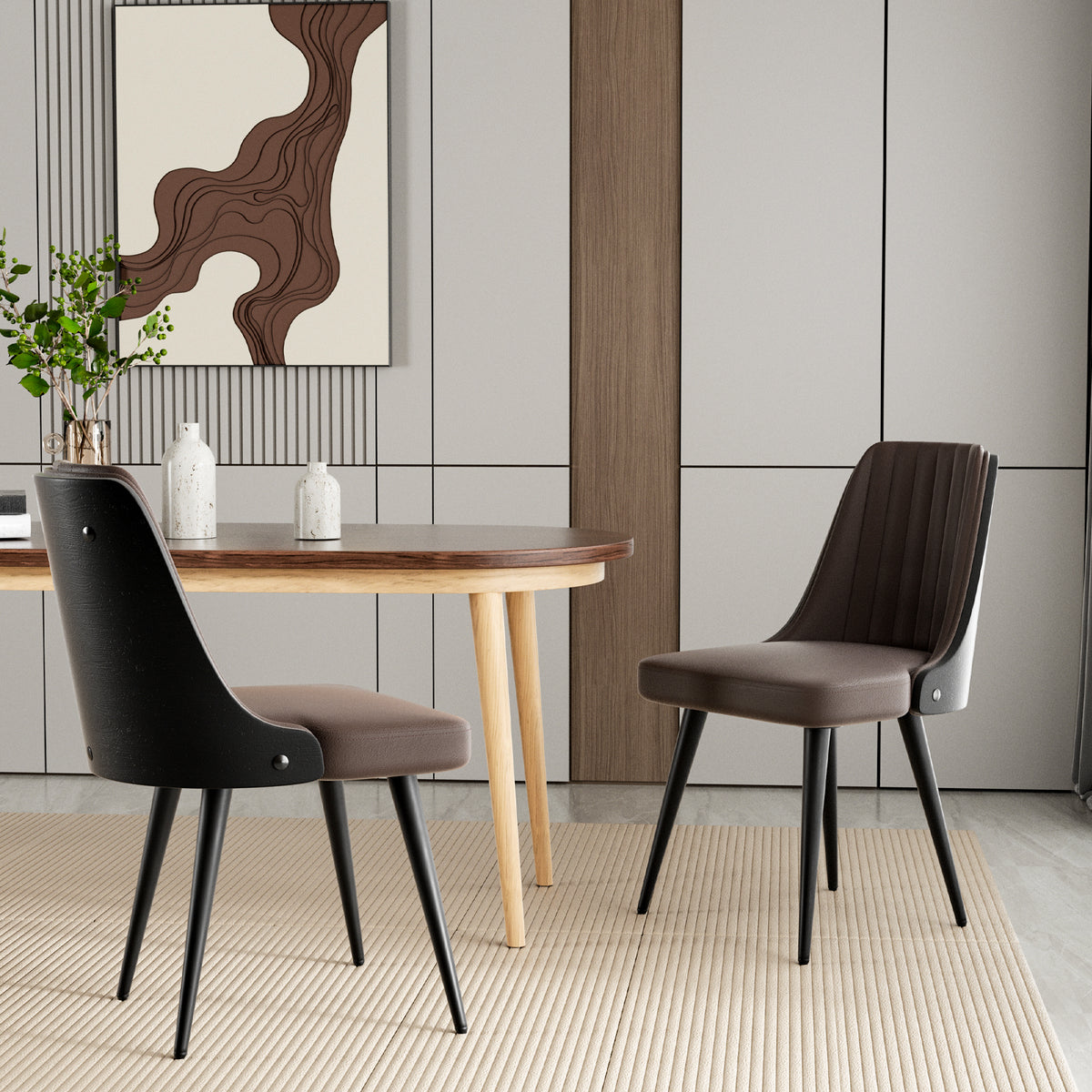 Modern Minimalist High-Back Dining Chair: High-Quality Leather & Adjustable Foot Pads FU01029-wz