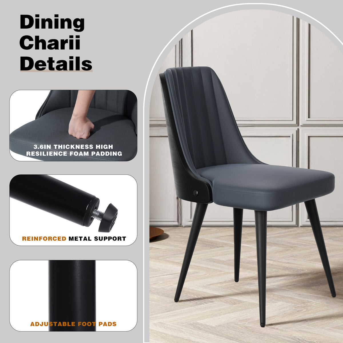 Modern Minimalist High-Back Dining Chair: High-Quality Leather & Adjustable Foot Pads FU01029-wz