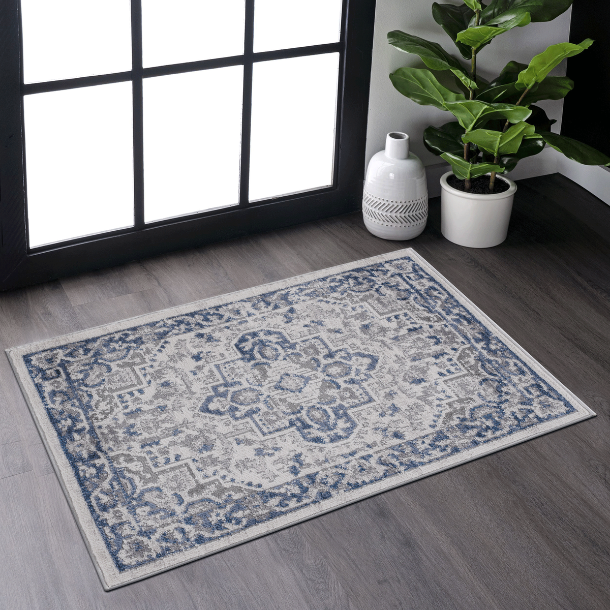 MARFI Collection 2X3 Blue / Grey / Oriental Doormat Rug-B189P183489