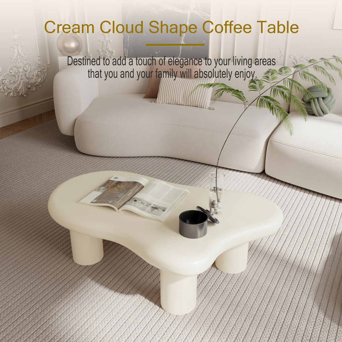 47 Inch Cloud Shaped Coffee Table for Living Room, Beige W1435S00007-djyc