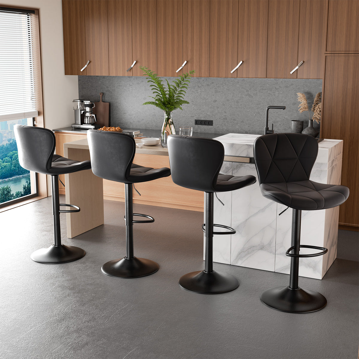 Modern Waterproof and Scratch-Resistant Bar Stool: Diamond-Shaped Leather Backrest & Exquisite Hand-Stitching FU01034-wz