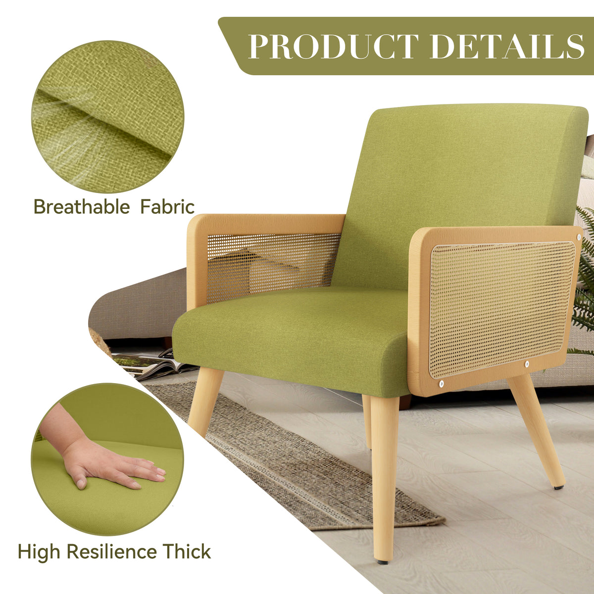 Modern Minimalist Woven Chair: Elastic Webbing Metal Springs & Comfortable Linen Fabric FU01057-wz