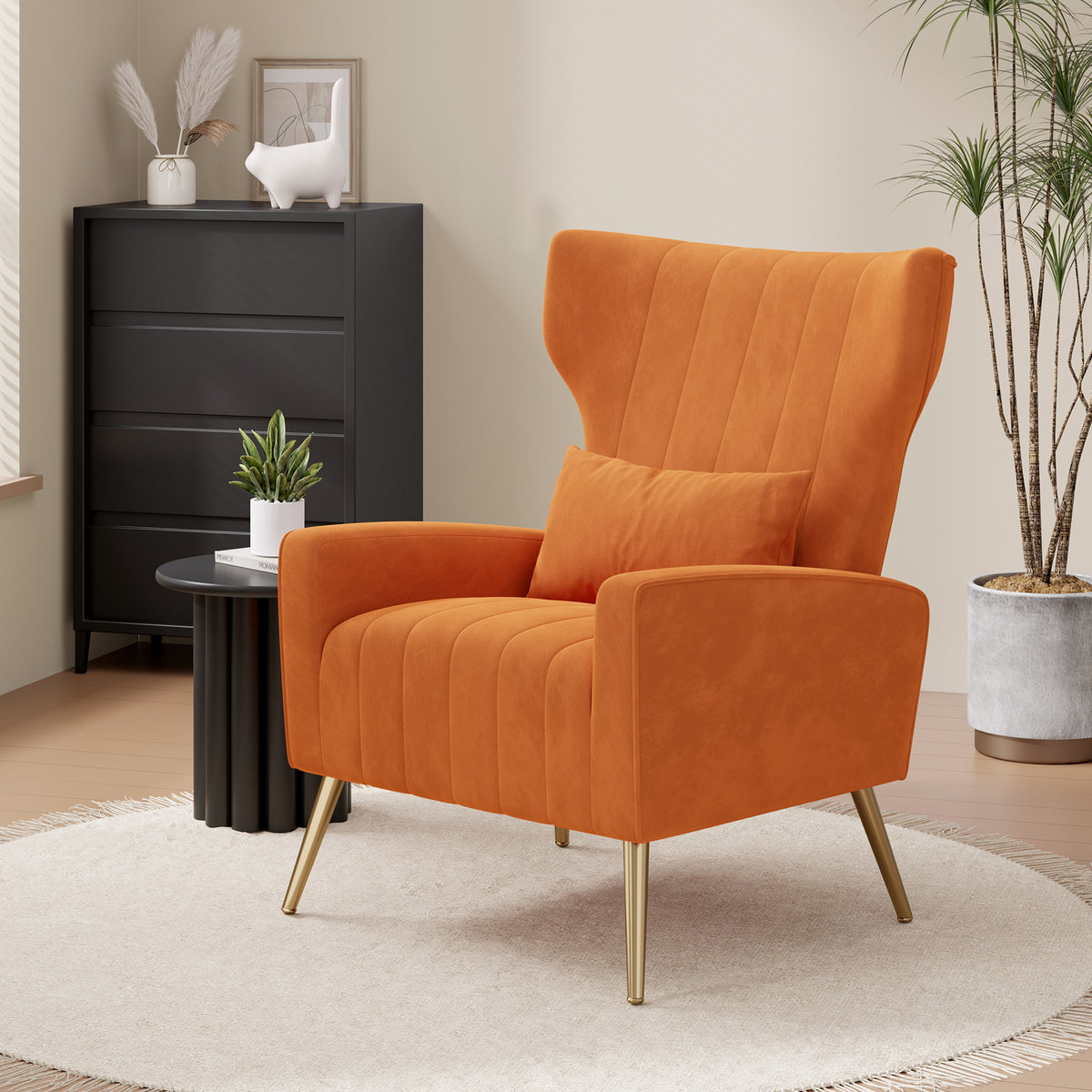 Fashionable High-Back Velvet Upholstered Armchair: High-Density Foam & Adjustable Feet FU01055-wz