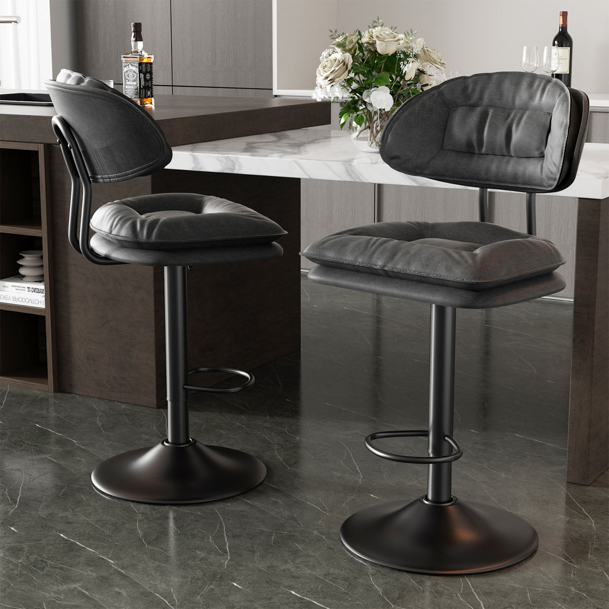 Modern Waterproof Bar Stool: Ergonomic Design & Dual-Layer Ultra-Soft Seat Cushion and Backrest FU01037-wz