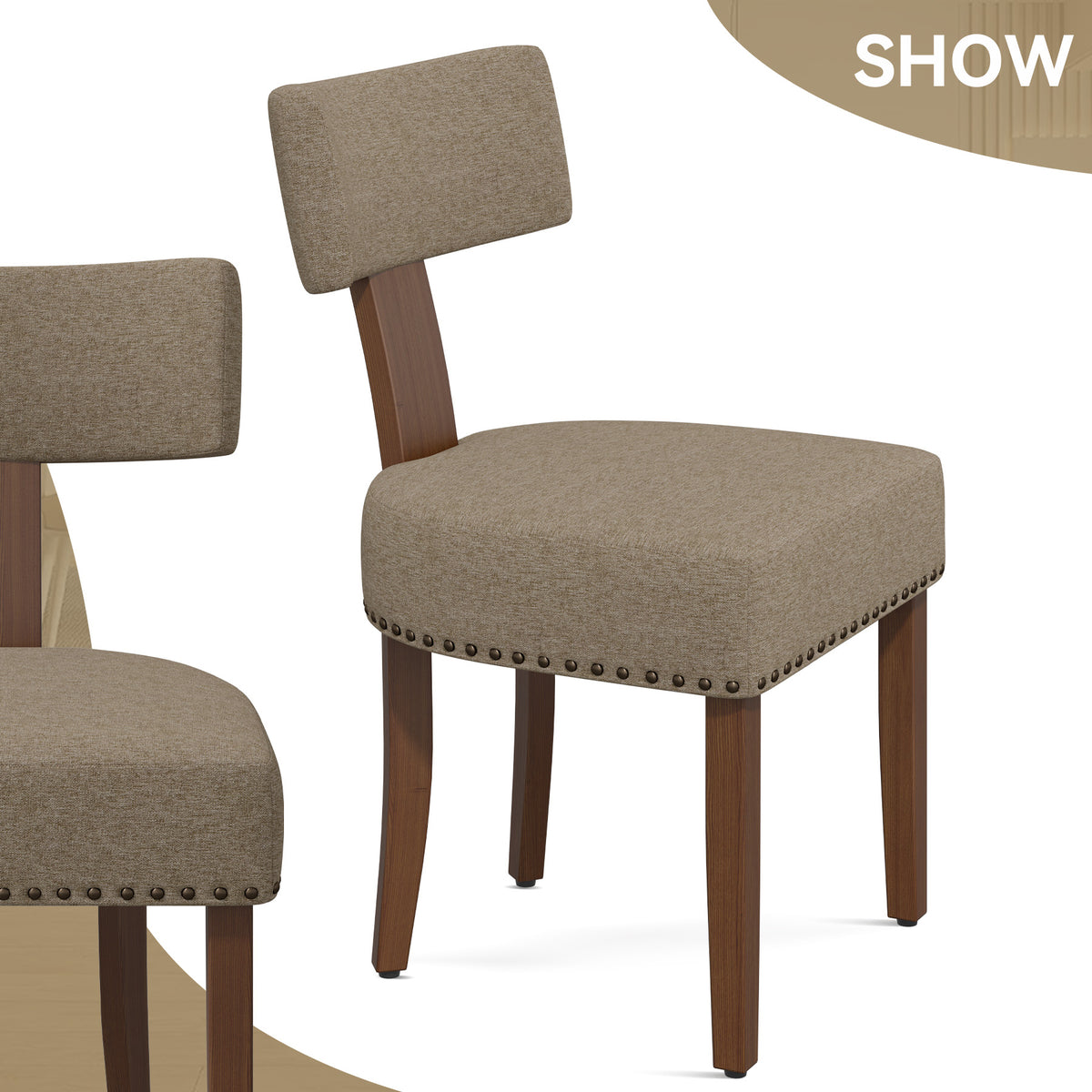 Vintage Linen Fabric Dining Chair: High-Density Foam Cushion & Eco-Friendly Wood FU01056-wz