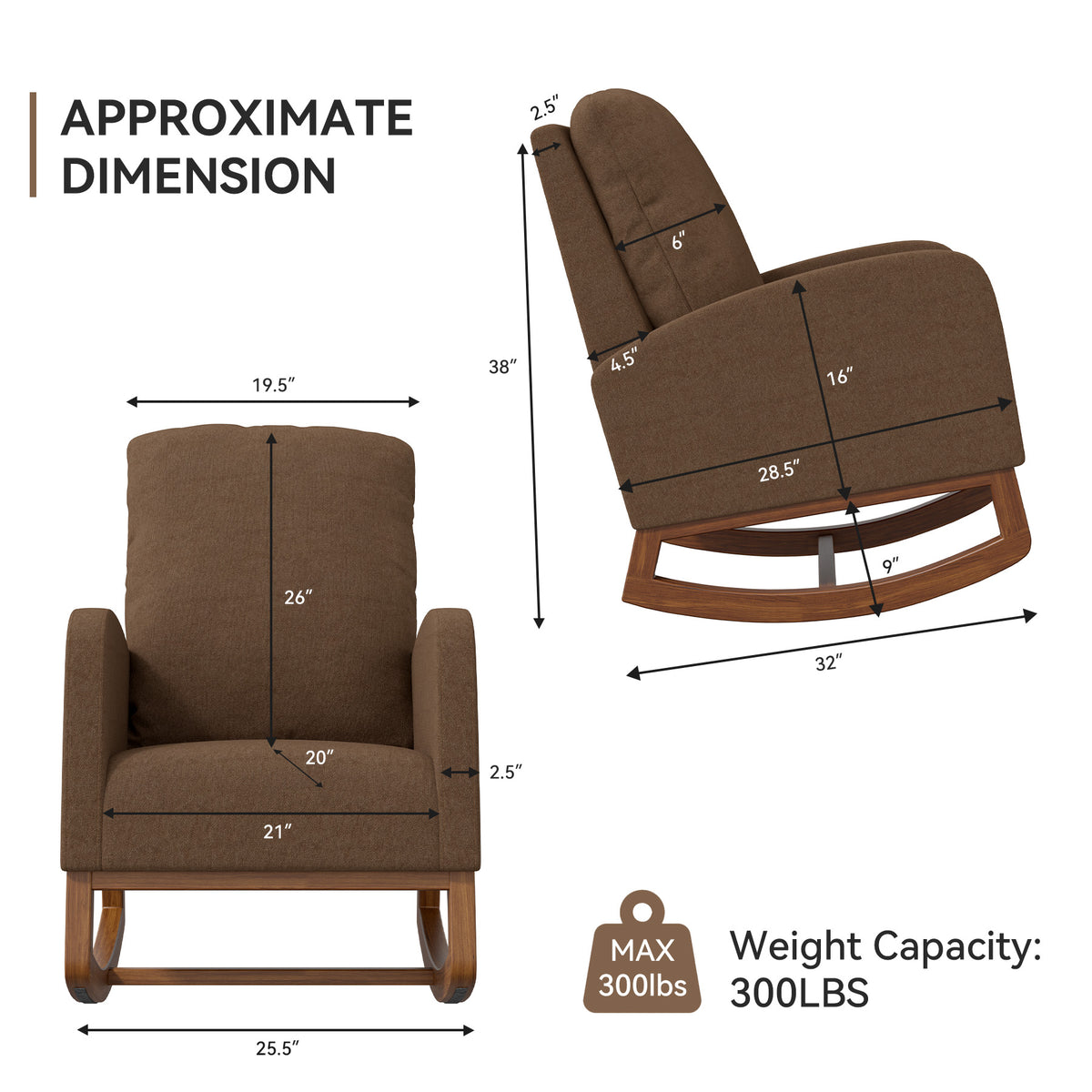 Lounge Fabric Accent Rocking Chair：Durable Wooden Legs&Towel Fabric FU01069-wz