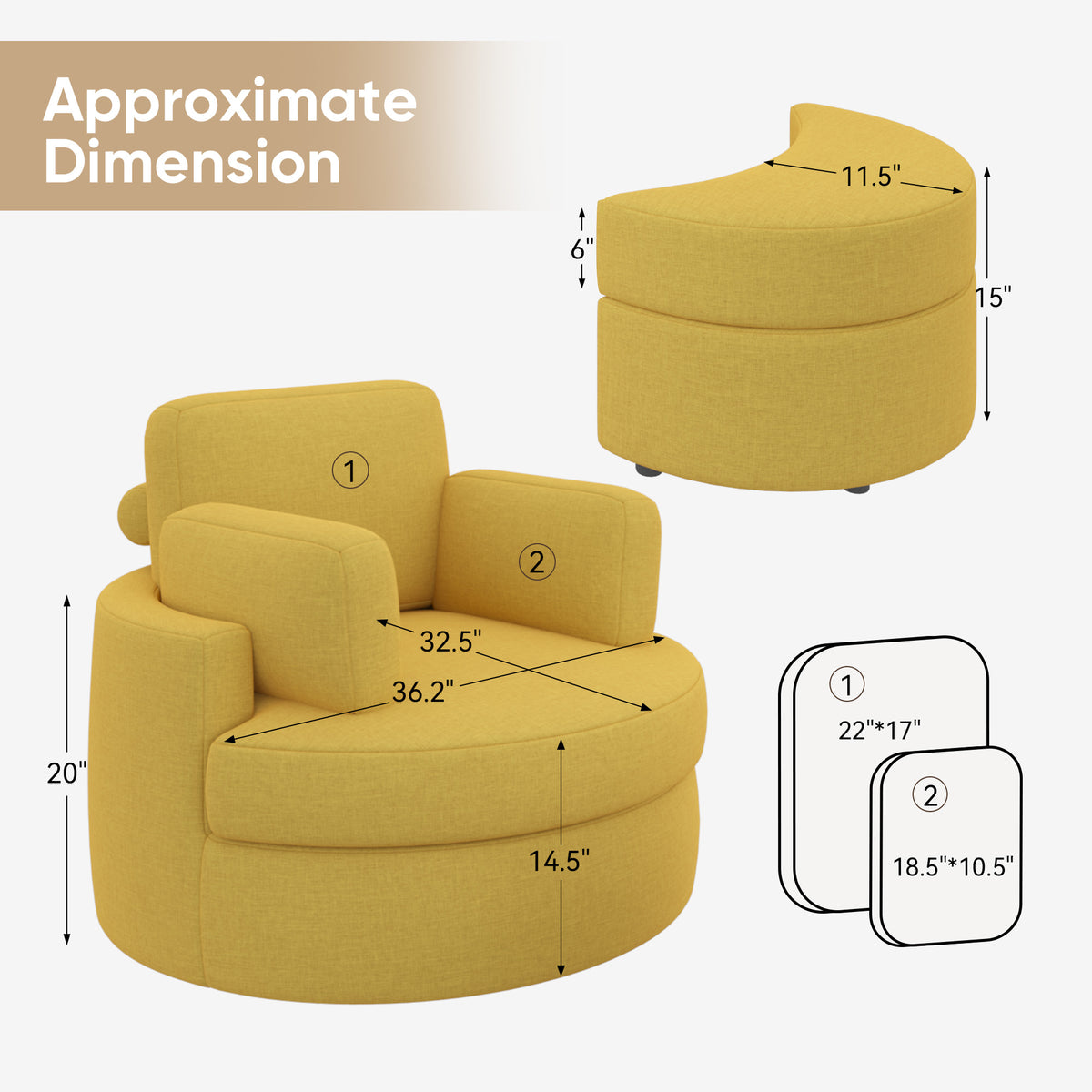 Modern Lounge Sofa and Ottoman Set: 360° Swivel & Storage Ottoman FU01046-wz