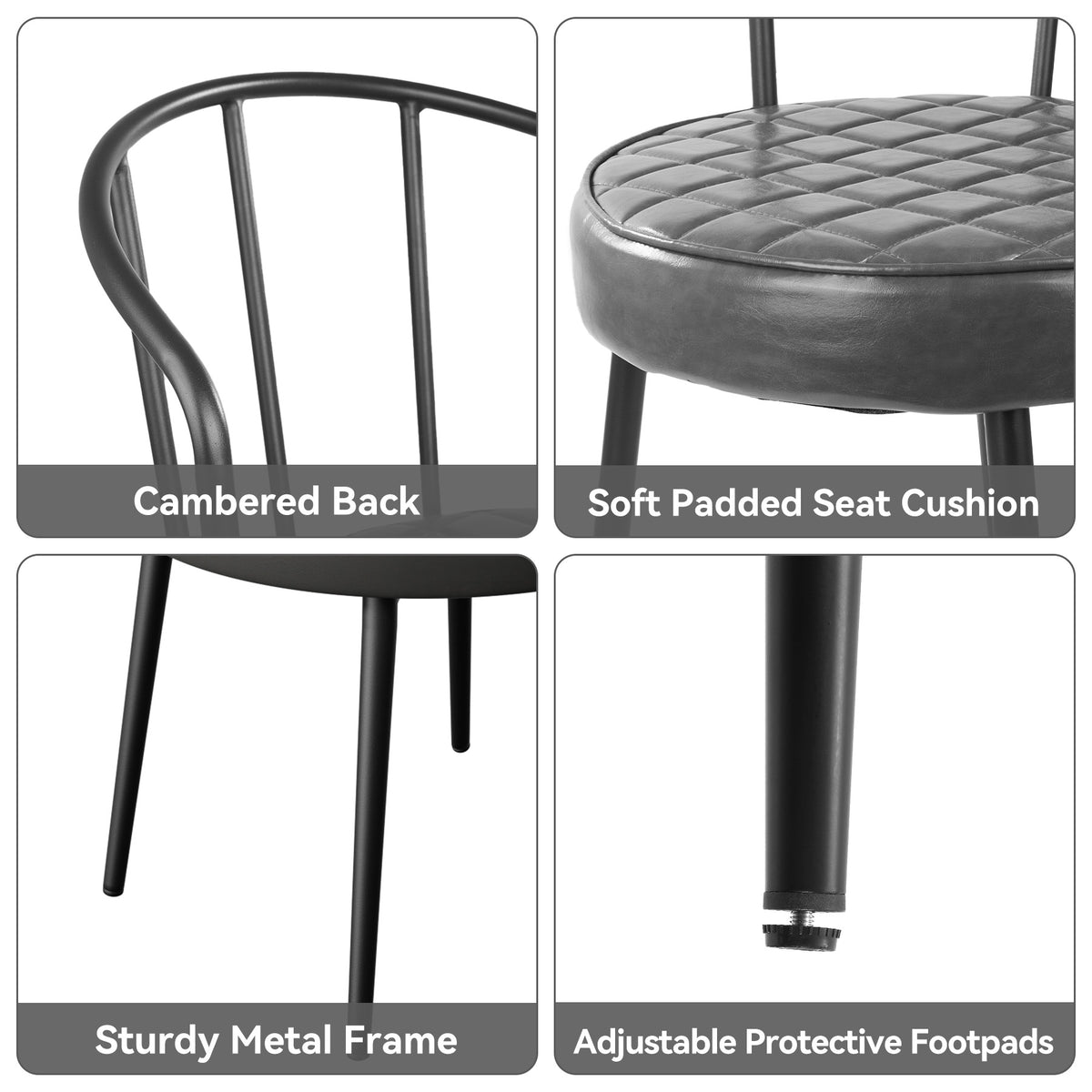 Modern Comfortable Metal Frame Chair: Ergonomic Cambered Back & Durable Waterproof Leather FU01070-wz