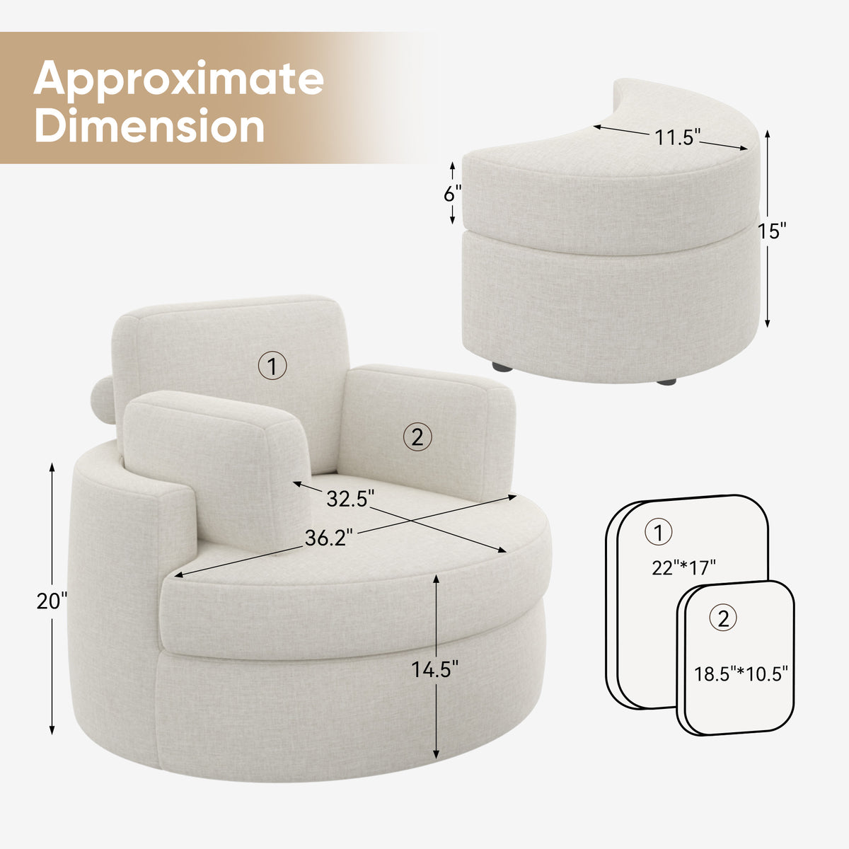 Modern Lounge Sofa and Ottoman Set: 360° Swivel & Storage Ottoman FU01046-wz