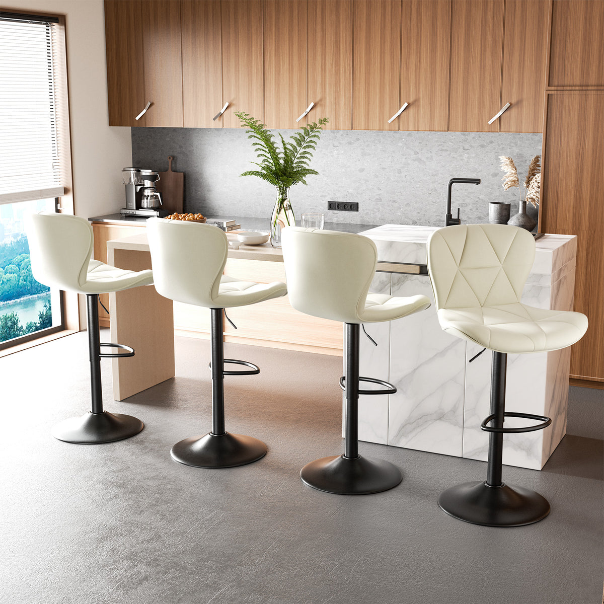 Modern Waterproof and Scratch-Resistant Bar Stool: Diamond-Shaped Leather Backrest & Exquisite Hand-Stitching FU01034-wz