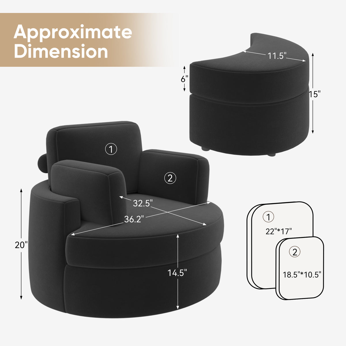 Modern Lounge Sofa and Ottoman Set: 360° Swivel & Storage Ottoman FU01046-wz