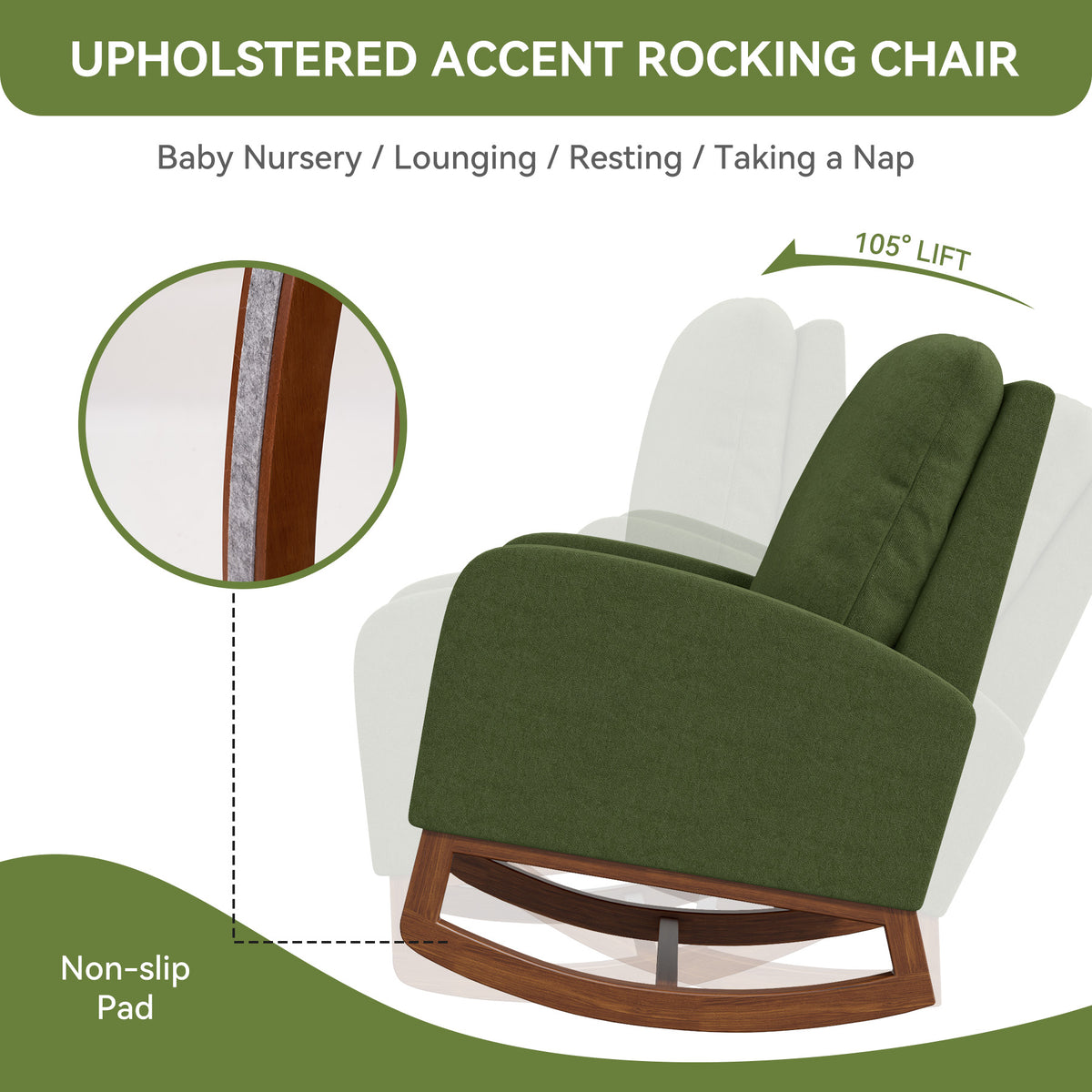 Lounge Fabric Accent Rocking Chair：Durable Wooden Legs&Towel Fabric FU01069-wz