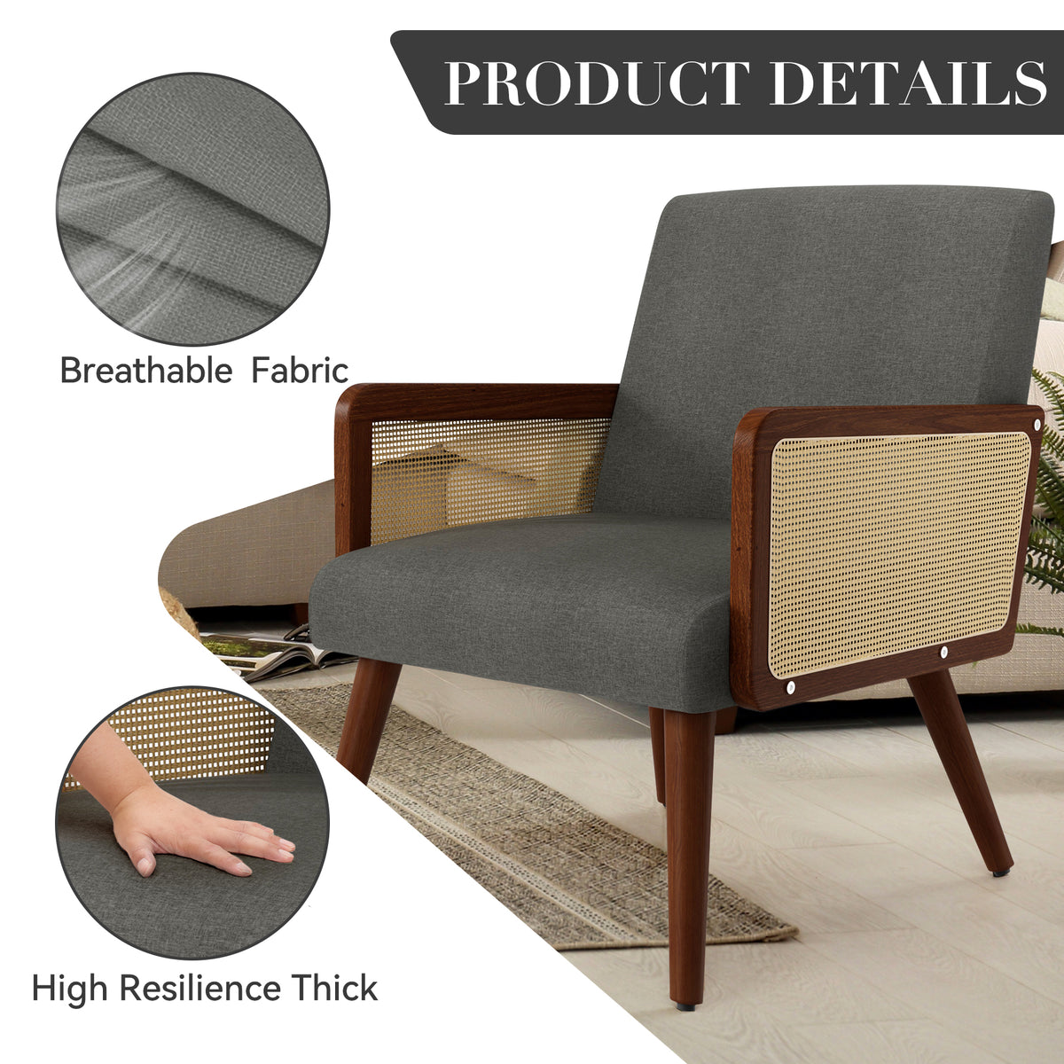 Modern Minimalist Woven Chair: Elastic Webbing Metal Springs & Comfortable Linen Fabric FU01057-wz