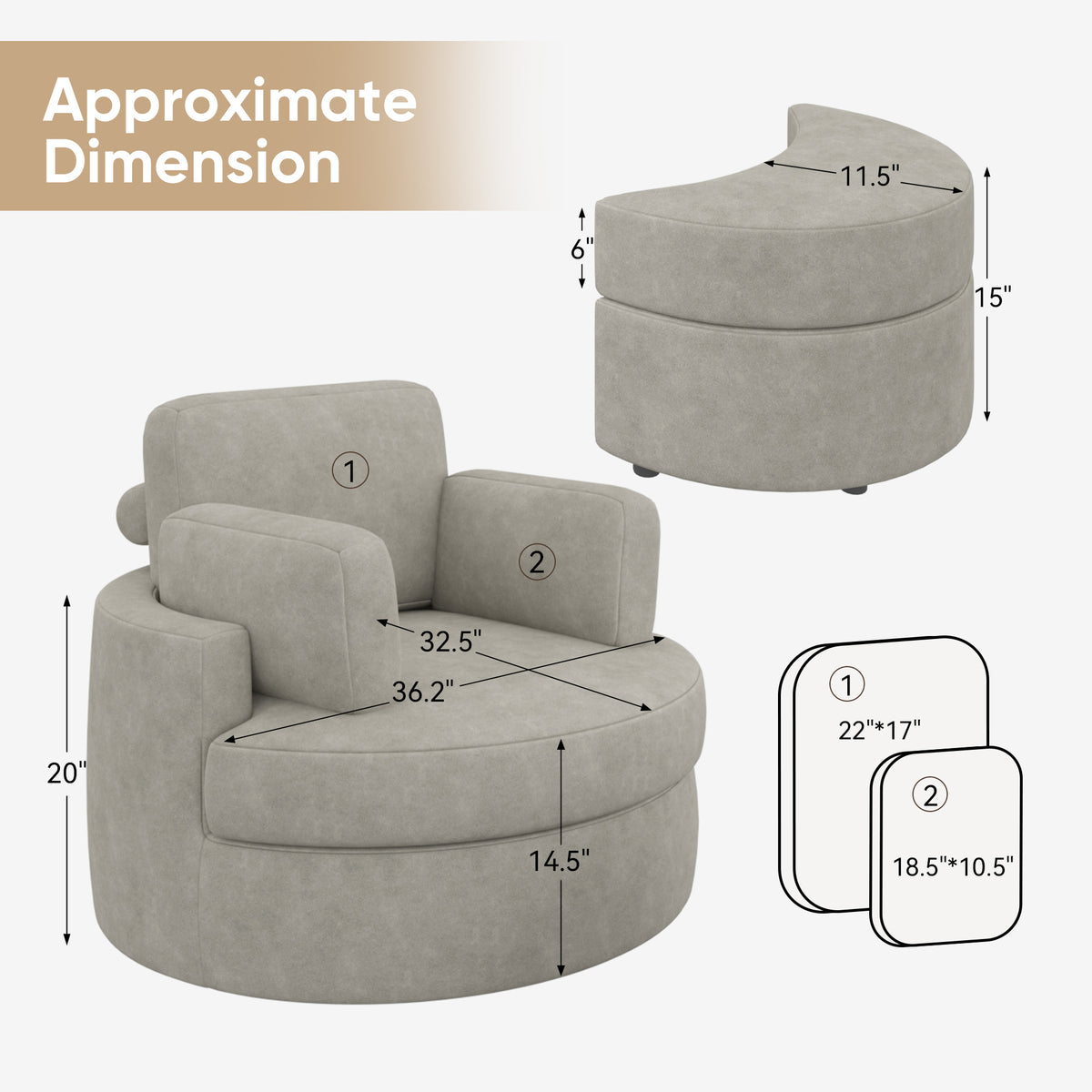 Modern Lounge Sofa and Ottoman Set: 360° Swivel & Storage Ottoman FU01046-wz