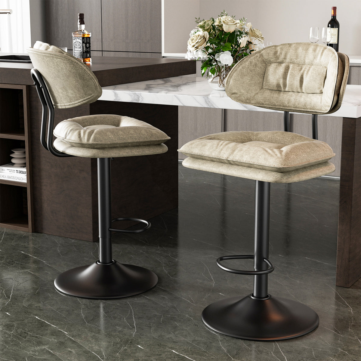 Modern Waterproof Bar Stool: Ergonomic Design & Dual-Layer Ultra-Soft Seat Cushion and Backrest FU01037-wz