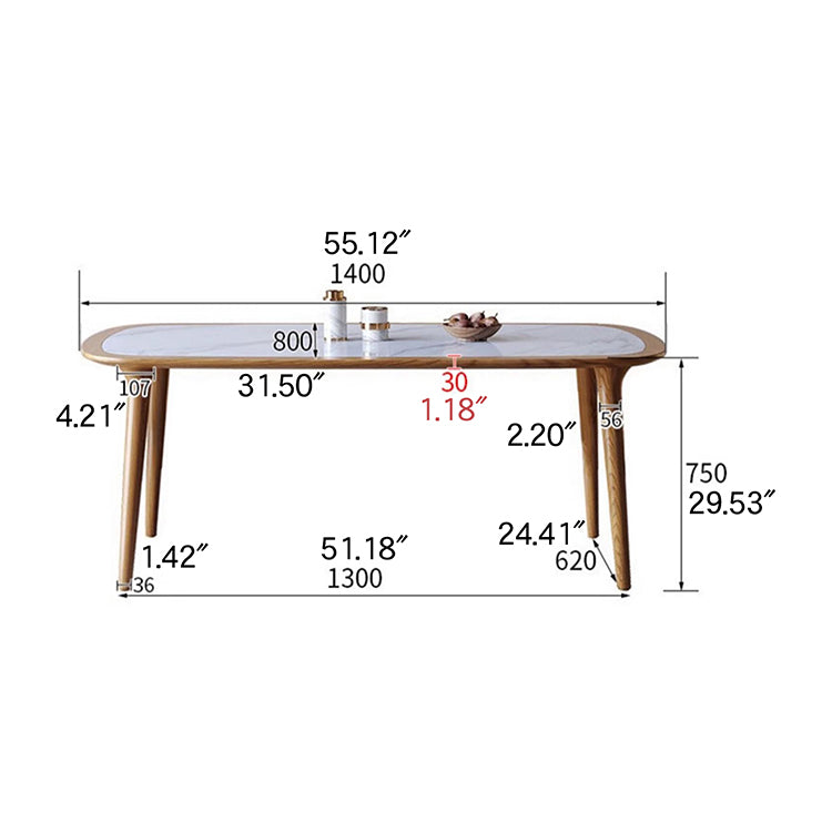 Sleek Matte White Sintered Stone & Ash Wood Dining Table – Modern Elegance for Your Home fmbs-002