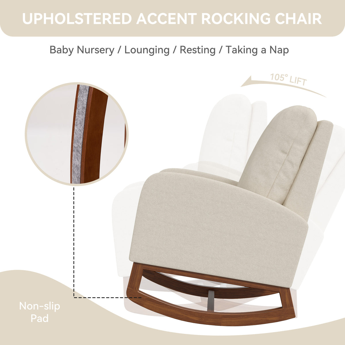 Lounge Fabric Accent Rocking Chair：Durable Wooden Legs&Towel Fabric FU01069-wz