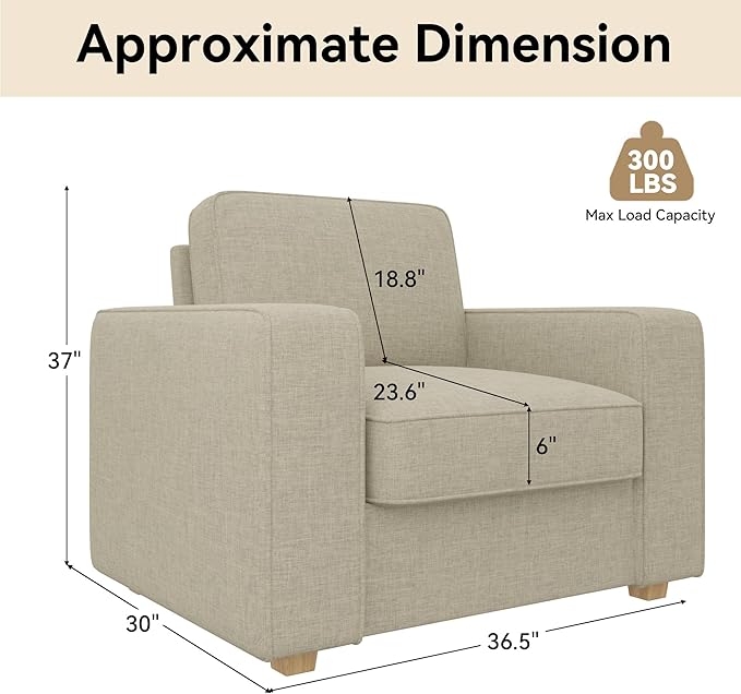 Modern Minimalist Single Sofa: High-Density Sponge & Wide Armrest Design FU01048-wz