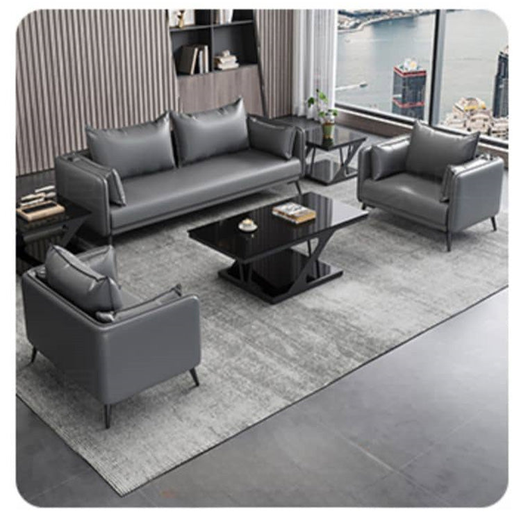 Elegant Orange and Gray Sofa - Black Solid Wood Frame with Durable Faux Leather Finish fsj-1032