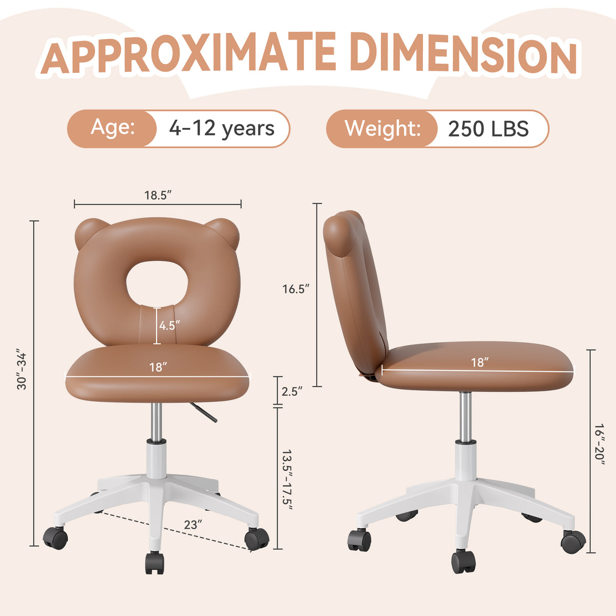 Adjustable Height Office Chair: Soft Teddy Fabric & 360-Degree Swivel FU01087-wz