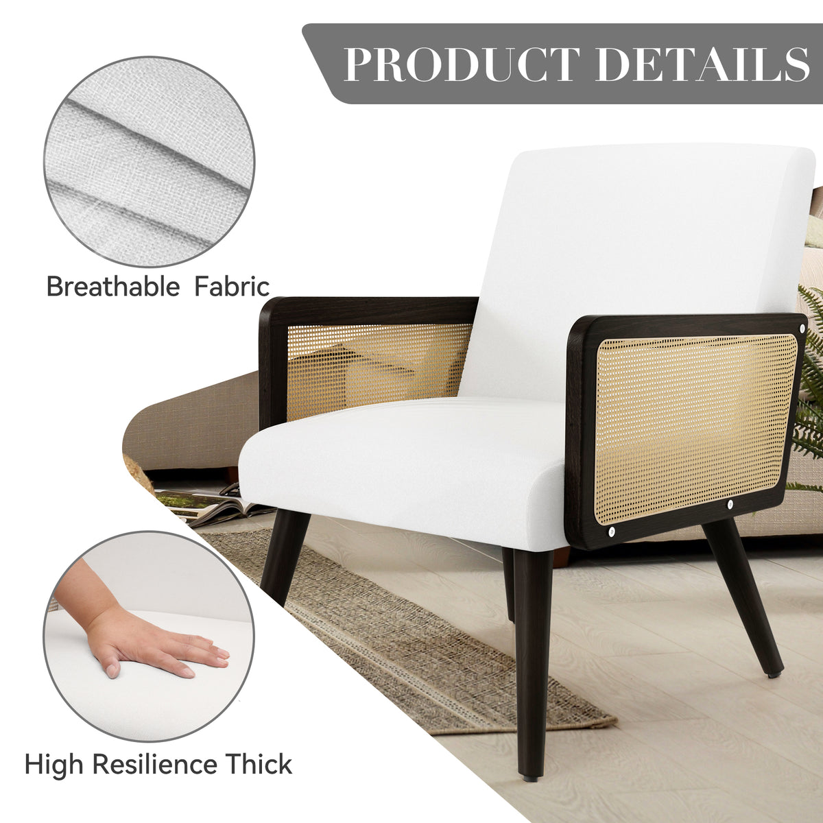 Modern Minimalist Woven Chair: Elastic Webbing Metal Springs & Comfortable Linen Fabric FU01057-wz