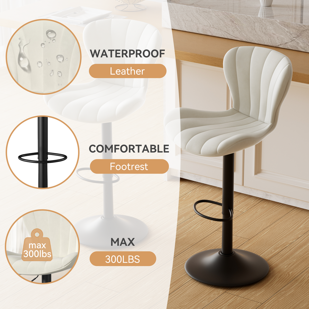 High-End Waterproof and Breathable Bar Stool: Wide Footrest & Comfortable Wide Seat FU01052-wz