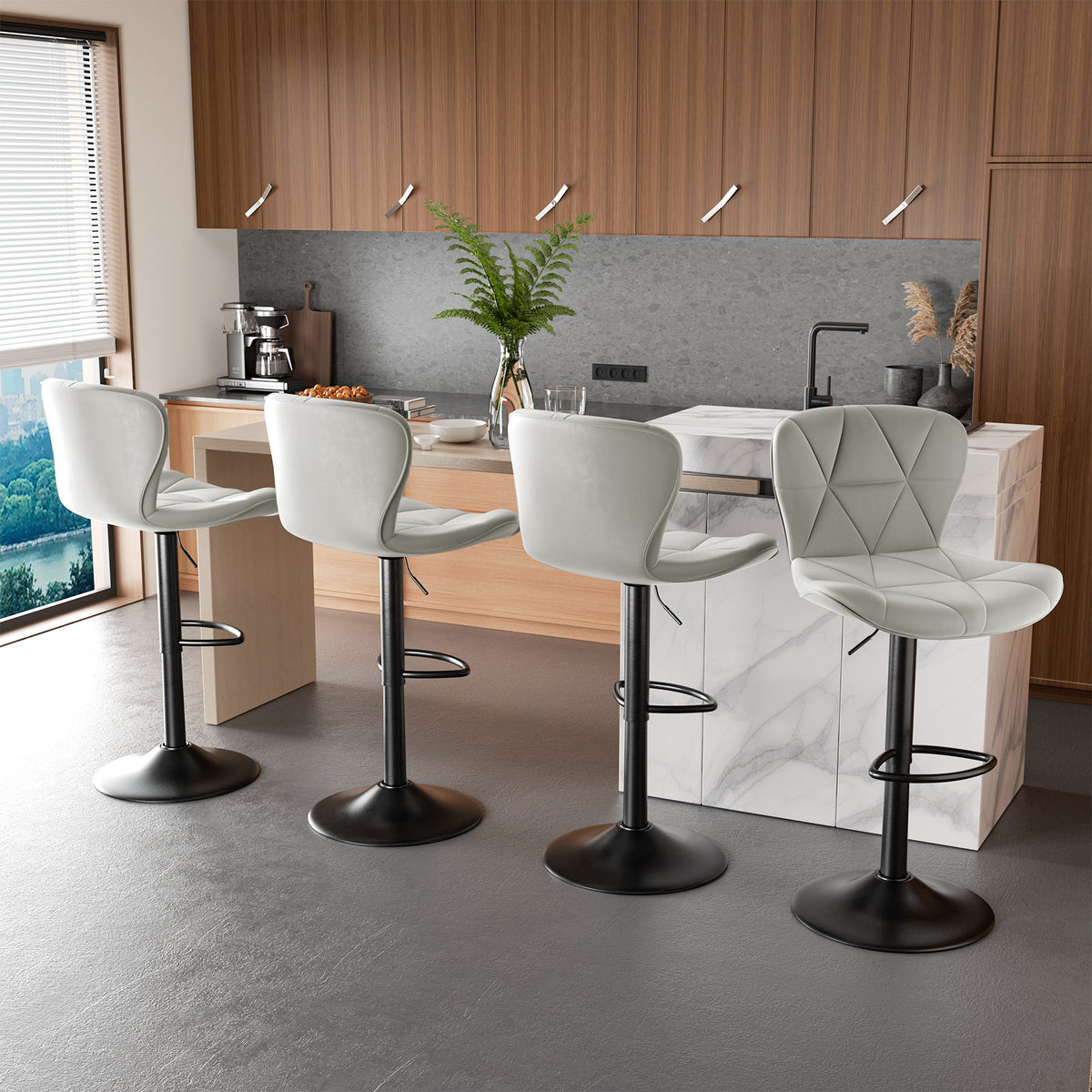 Modern Waterproof and Scratch-Resistant Bar Stool: Diamond-Shaped Leather Backrest & Exquisite Hand-Stitching FU01034-wz