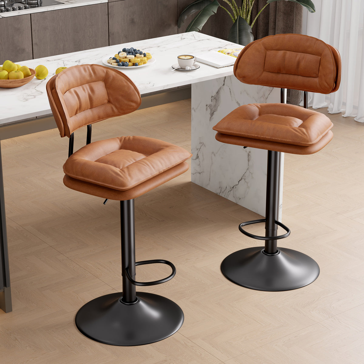 Modern Waterproof Bar Stool: Ergonomic Design & Dual-Layer Ultra-Soft Seat Cushion and Backrest FU01037-wz