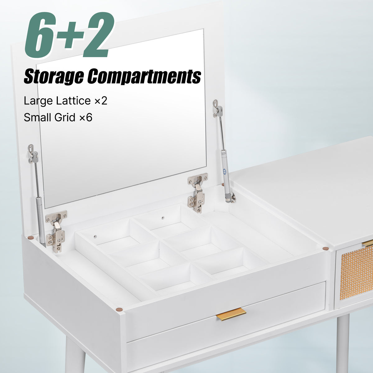 43.3" Classic Wood Makeup Vanity Set with Flip-top Mirror and Stool, Dressing Table with Three Drawers and storage space, White WF305498AAK-djyc