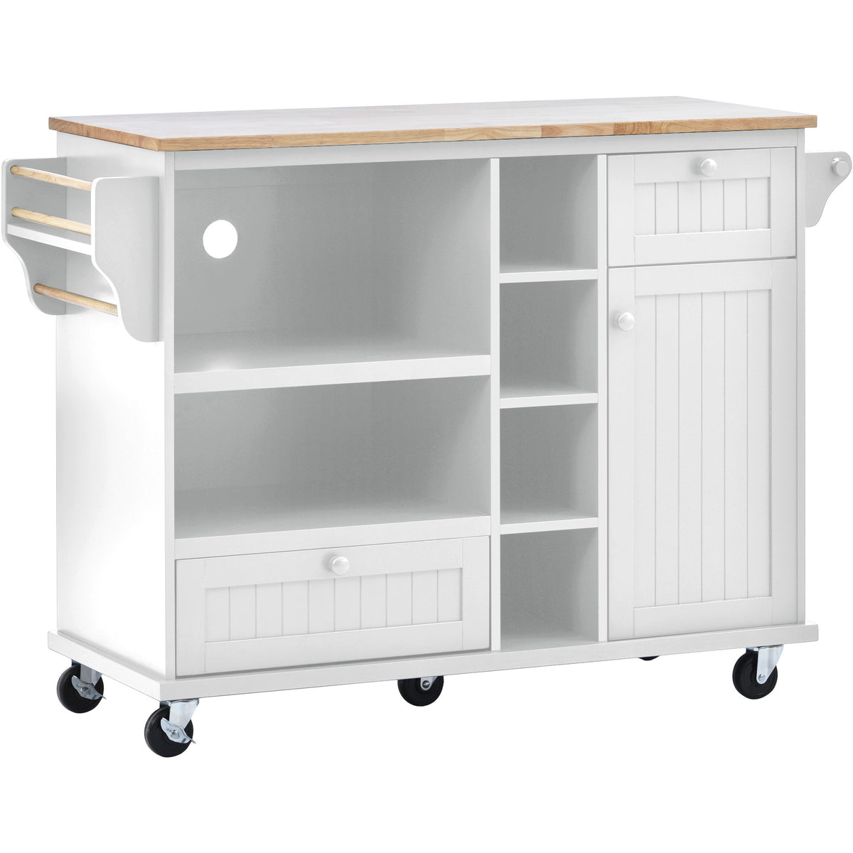 Kitchen Island Cart with Storage Cabinet and Two Locking Wheels,Solid wood desktop,Microwave cabinet,Floor Standing Buffet Server Sideboard for Kitchen Room,Dining Room,, Bathroom(White) WF296670AAW-djyc