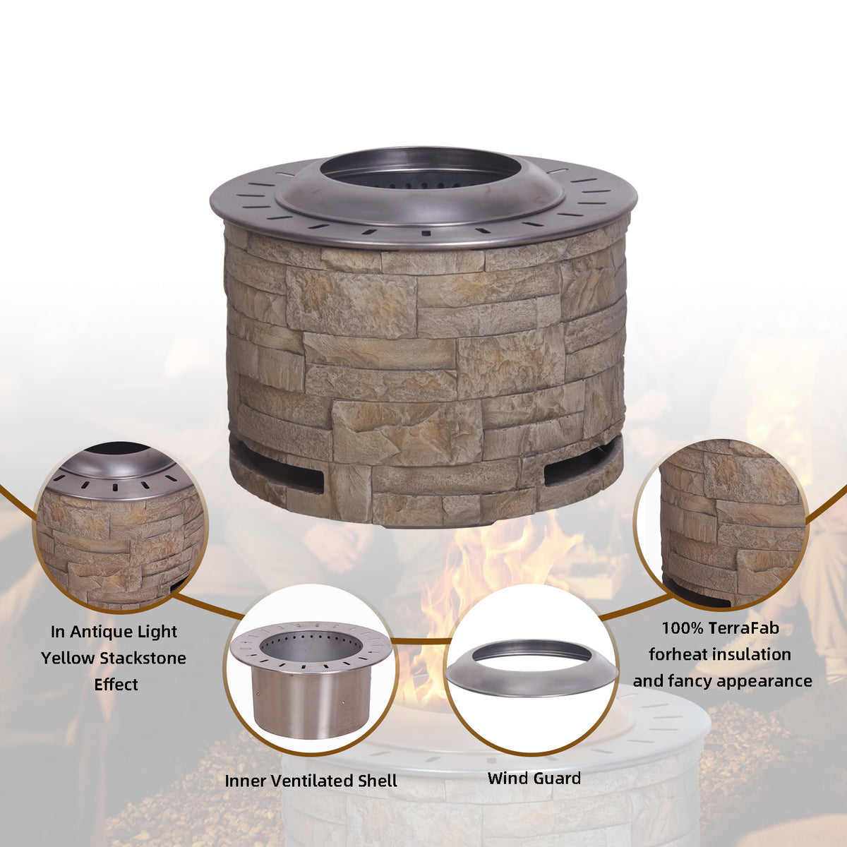 Stackstone Look Smokeless Firepit With Wood Pellet/Twig/Wood As The Fuel W2029120104-djyc