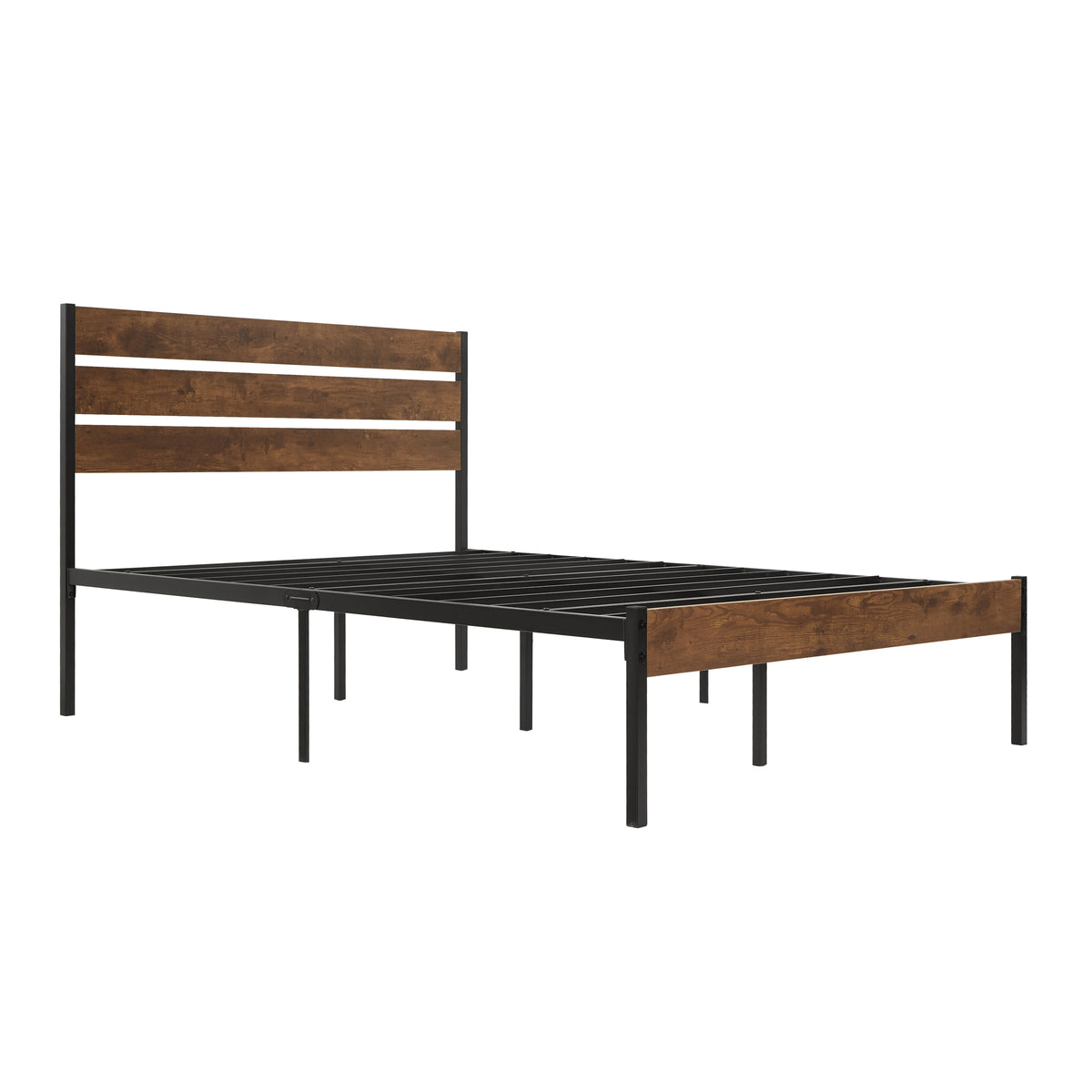 Full Size Bed Frame with Wood Headboard, Metal Frame with Strong Slats, Noise Free,No Box Spring Needed-Brown. W2336P167501-djyc