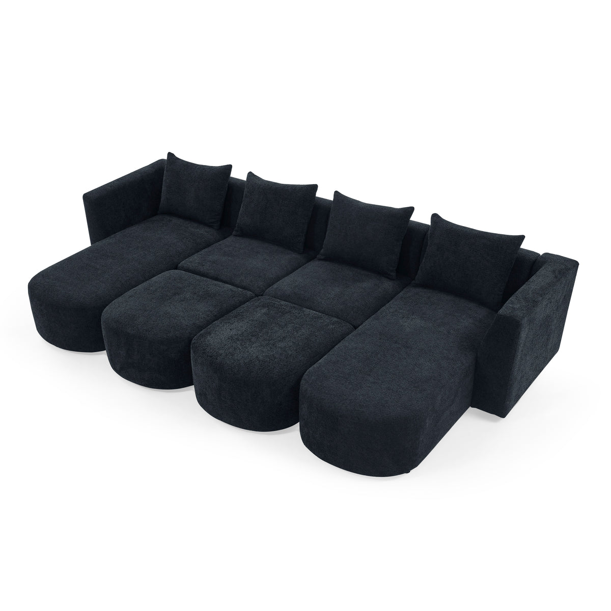 U Shape Sectional Sofa including Two Single Seat, Two Chaises and Two Ottomans, Modular Sofa, DIY Combination, Loop Yarn Fabric, Black W487S00159-djyc