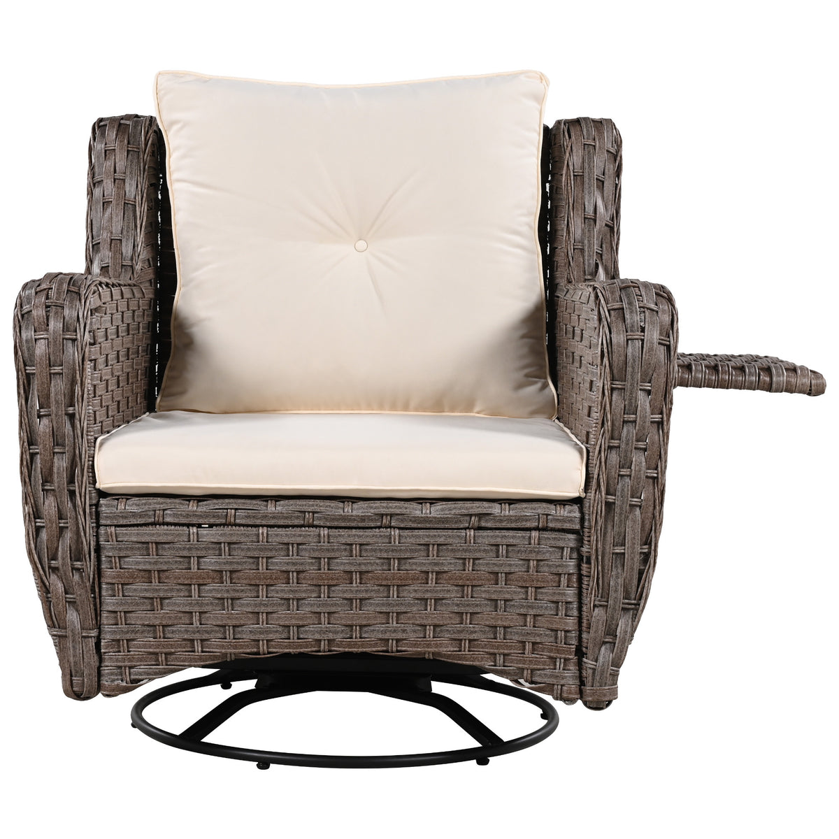 K&K 5 Pieces Outdoor Patio Furniture Set with Pet House Cool Bar and Retractable Side Tray, Rattan Wicker Patio Swivel Rocking Chairs Set of 2 with Ottomans for Backyard, Porch, Balcony, Beige SK000006AAA-djyc