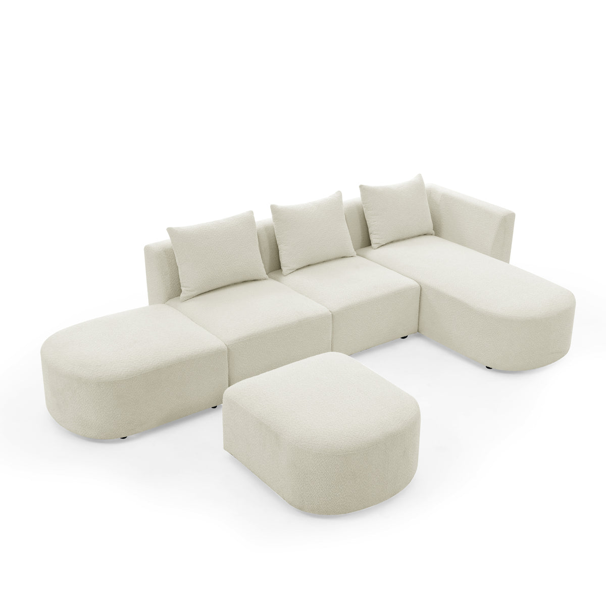 L Shape Sectional Sofa with Right Side Chaise and Ottoman, Modular Sofa, DIY Combination, Loop Yarn Fabric, Beige W487S00153-djyc