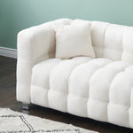 Spacious 102-Inch Beige Teddy Fleece Sofa for Living Room, Bedroom, or Apartment - Comes with Two Comfy Throw Pillows & Supported by Sturdy Hardware Feet W1278S00021-djyc