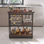 3 Tier Industrial Rolling Serving Cart with Lockable Wheels, Wine Rack Cart with Glass Holder for Indoor and Outdoor, Beverage Trolley cart with 2 Removable Tray, W2557P195401-djyc