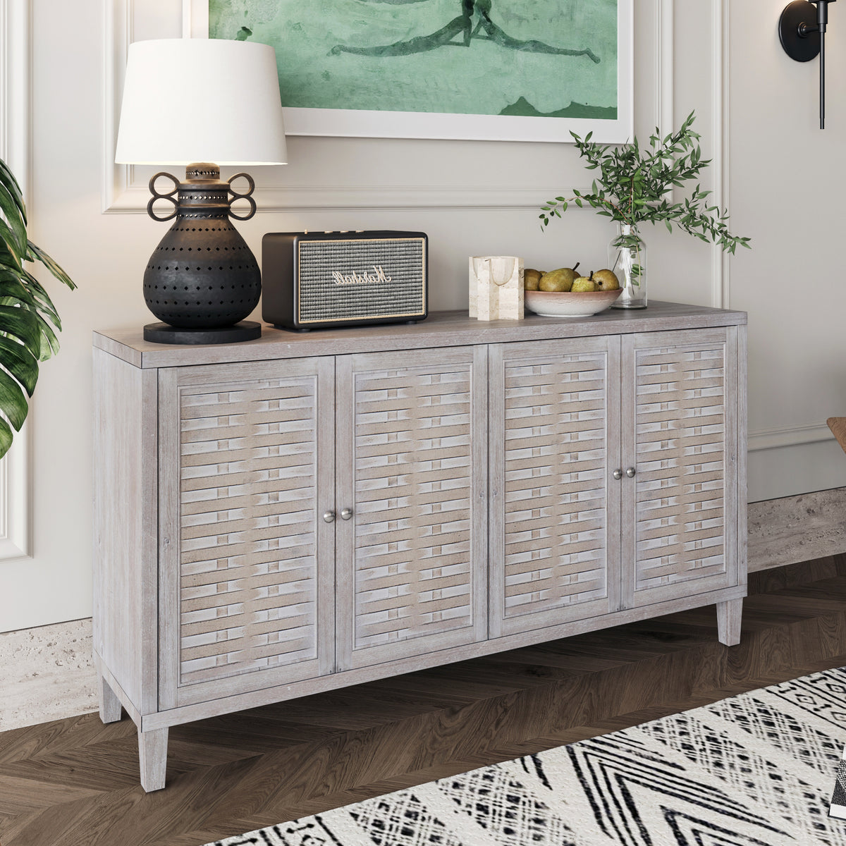 Accent Cabinet 4 Door Wooden Cabinet Sideboard Buffet Server Cabinet Storage Cabinet, for Living Room, Entryway, Hallway, Office, Kitchen and Dining Room, Natural Wood Wash W1435P153087-djyc