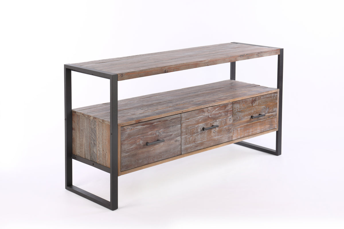 60 inch Reclaimed wood Media TV Console table with 3 Drarwer, Open Shelf, Antique finish W142562412-djyc