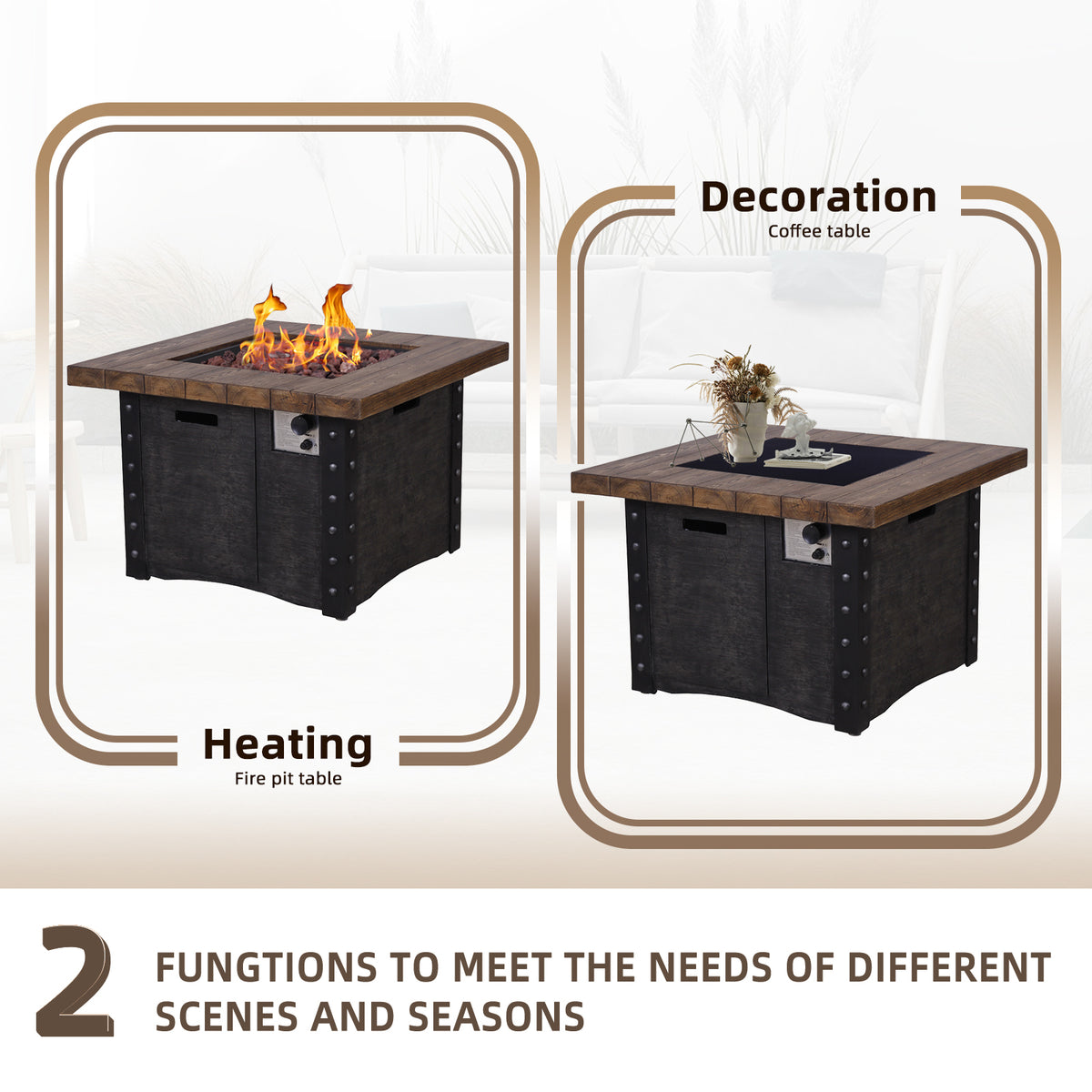 Good Product 50,000 BTU Outdoor Gas Fire Table , Faux Woodgraine table top Fire Pit W2029120112-djyc