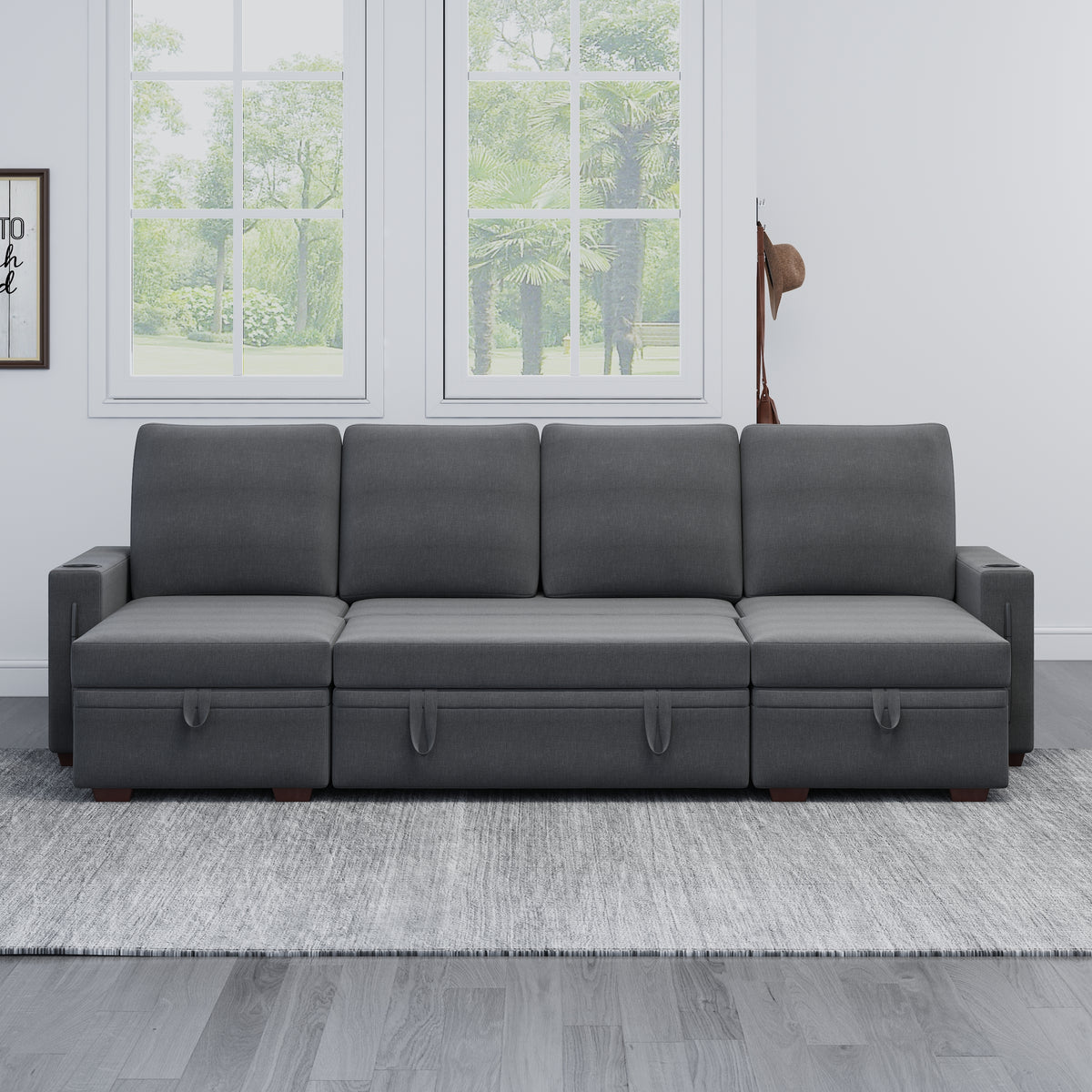 Sectional Sofa with Storage, 96" U Shaped Sectional Couches for Living Room, Comfy Convertible Sectional Sofa- Dark Grey W1669S00008-djyc