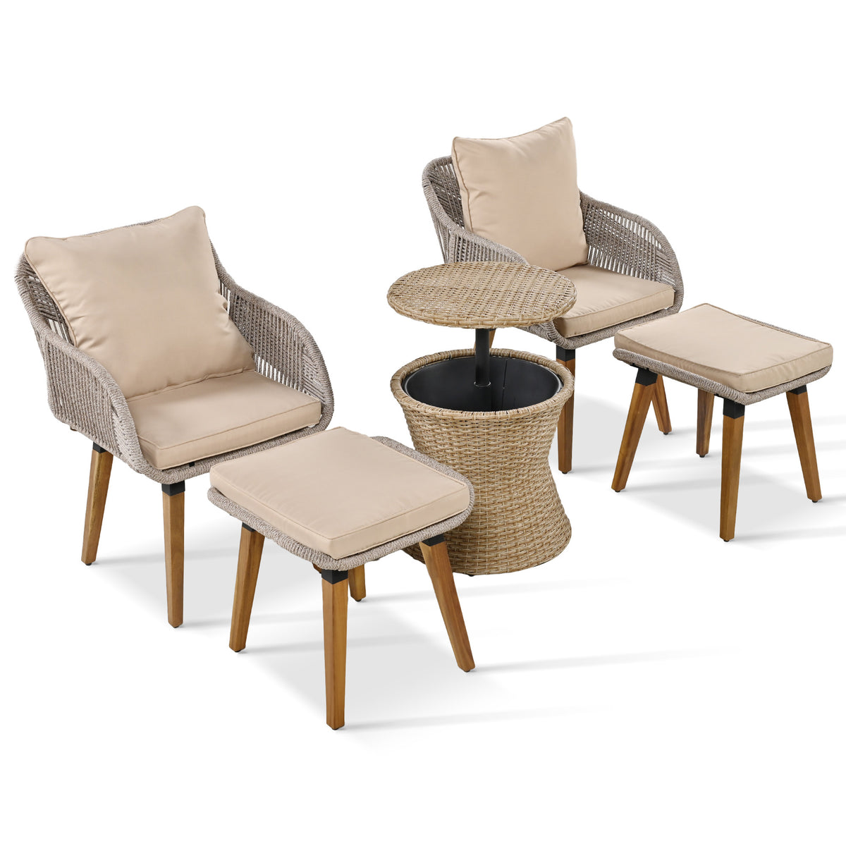 K&K 5 Pieces Patio Furniture Chair Sets, Patio Conversation Set With Wicker Cool Bar Table, Ottomans,Outdoor Furniture Bistro Sets for Porch,Backyard,Balcony,Poolside Brown WF324995AAZ-djyc